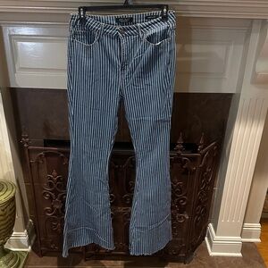 Judy Blue Blue and White Striped Flare Jeans